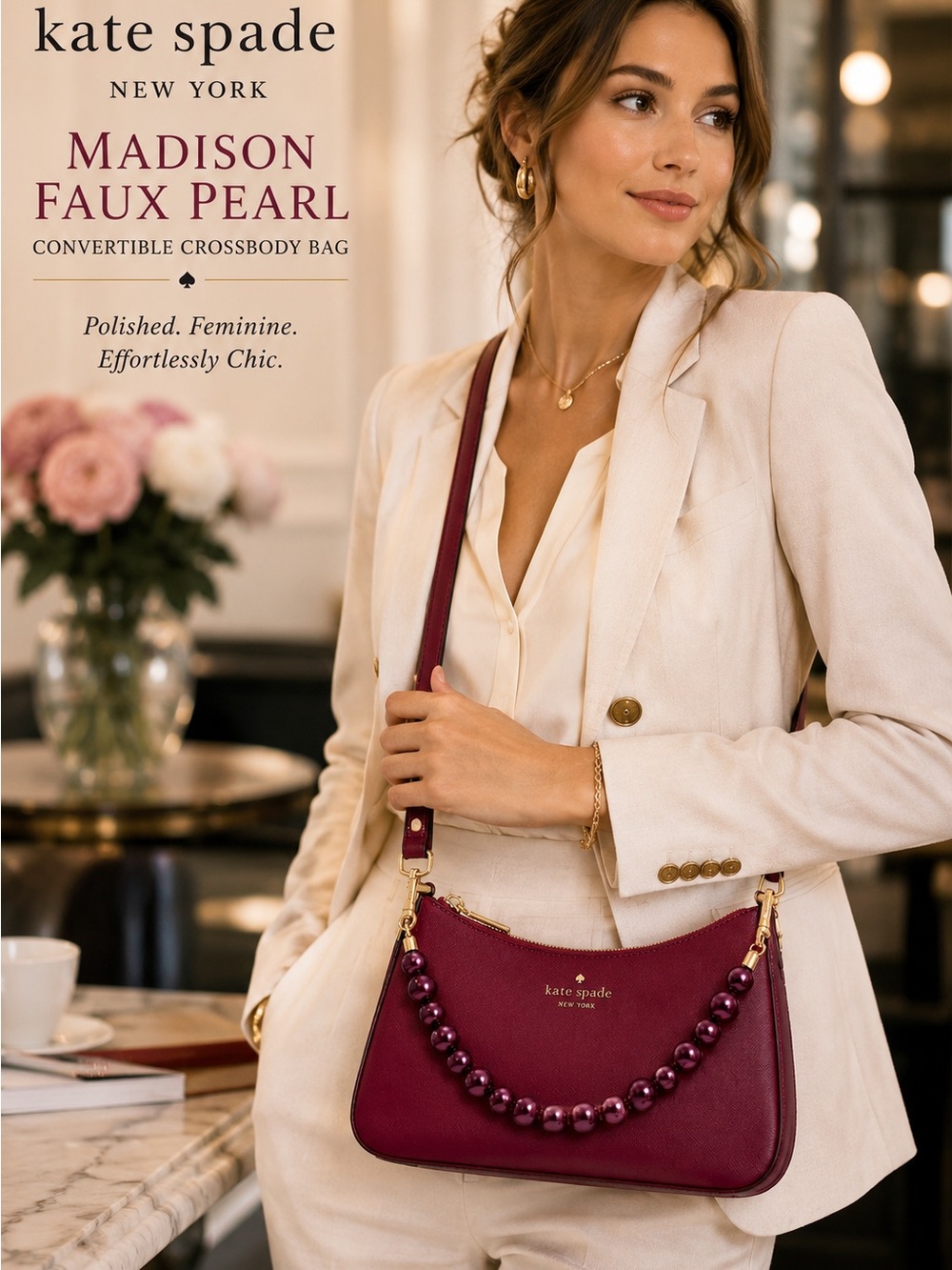 kate spade Plum Madison Faux Pearl Convertible Crossbody Bag - Picture 3 of 12